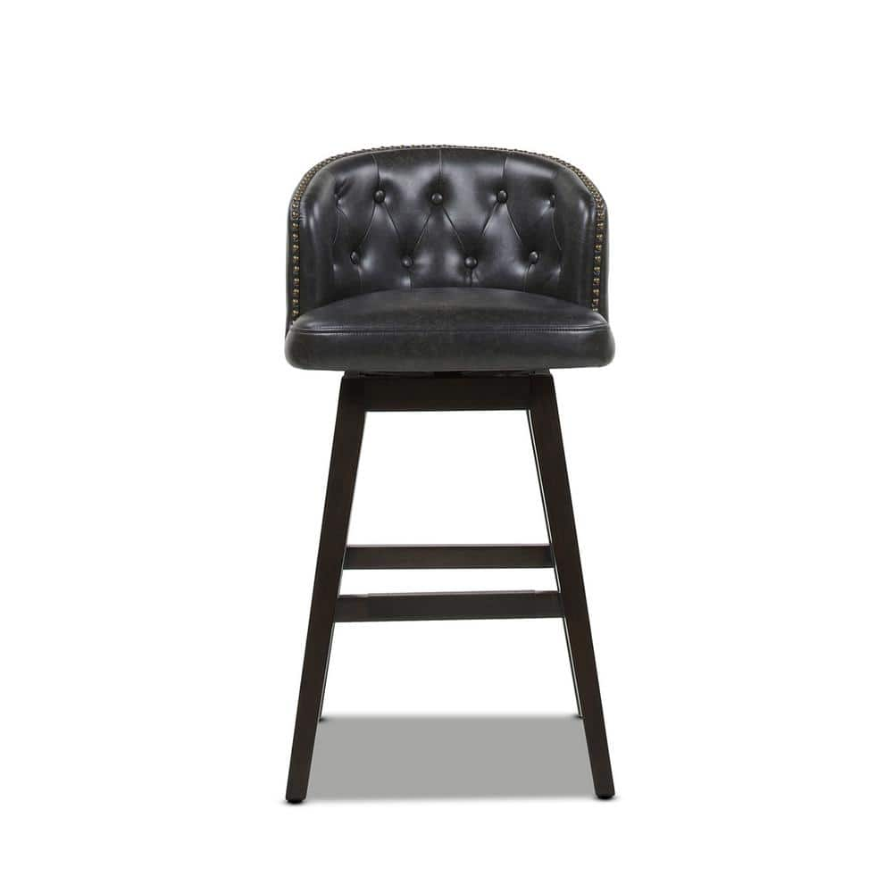 Jennifer Taylor Davidson 30 in. Swivel Low Back Bar Stool, Vintage Black Brown Faux Leather 81110-MFB