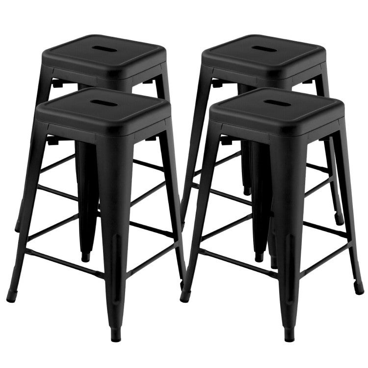 24 Inch Set of 4 Style Counter Height Barstool Stackable Chair-Black