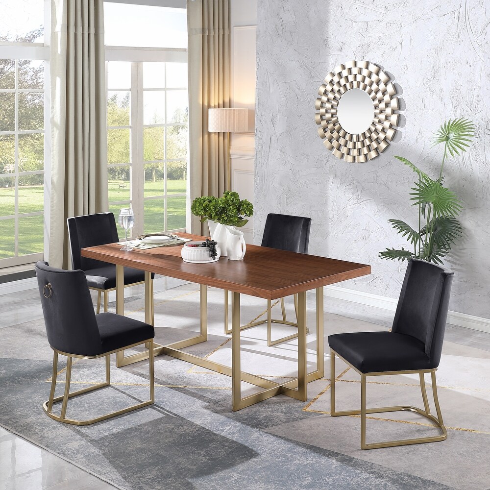 Modern Velvet Upholstered Dining Chair wih Brushed Golden Legs and Anti Slip Footpad for Kitchen  Bedroom  Living Room  Set of 2