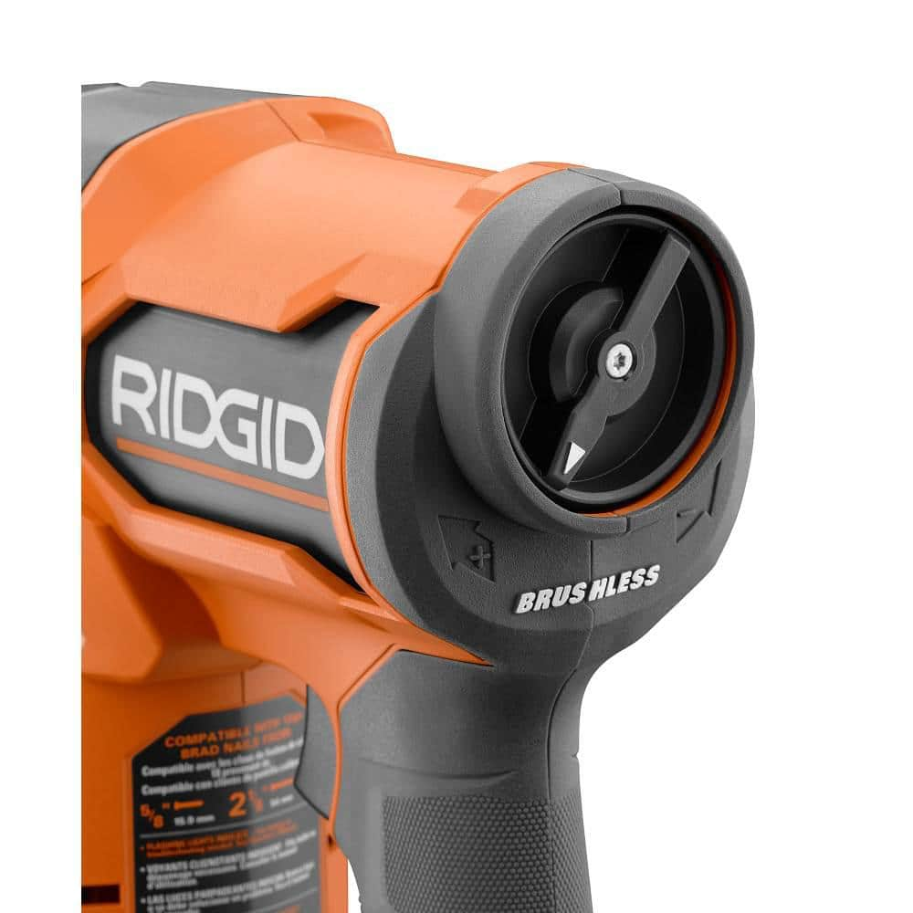 RIDGID 18V Brushless Cordless 18-Gauge 2-1/8 in. Brad Nailer with (2) 4.0 Ah Batteries, Charger, and Bag R09891B-AC93044SBN