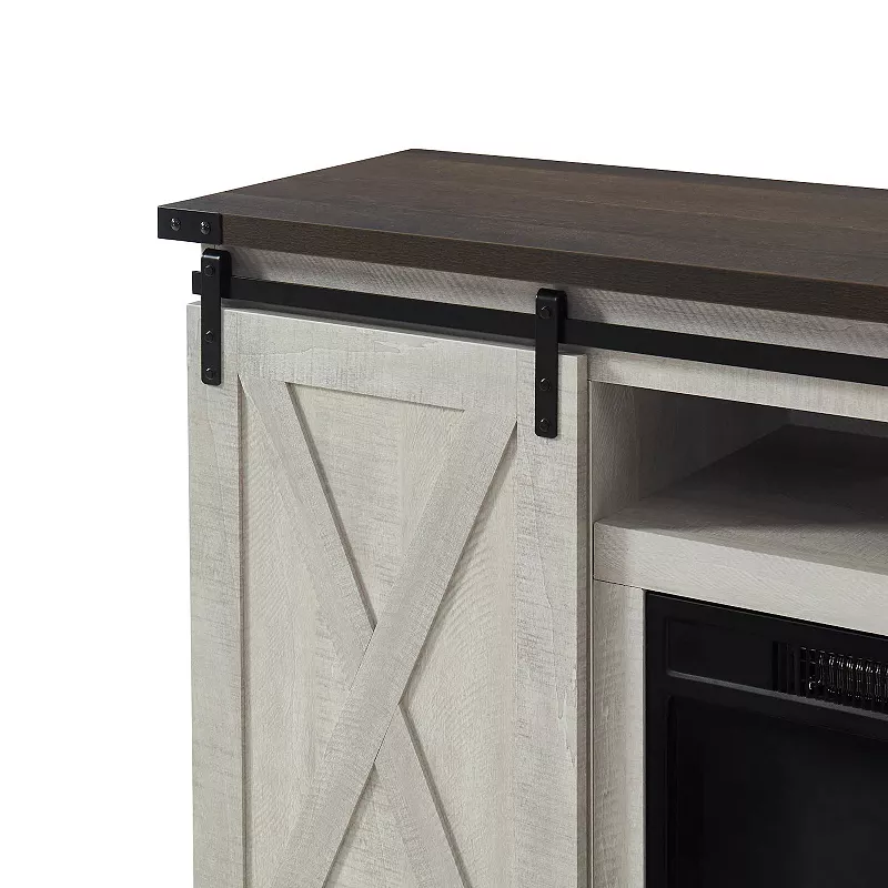 Edyo Living Electric Fireplace Tv Stand Table With Sliding Barn Door