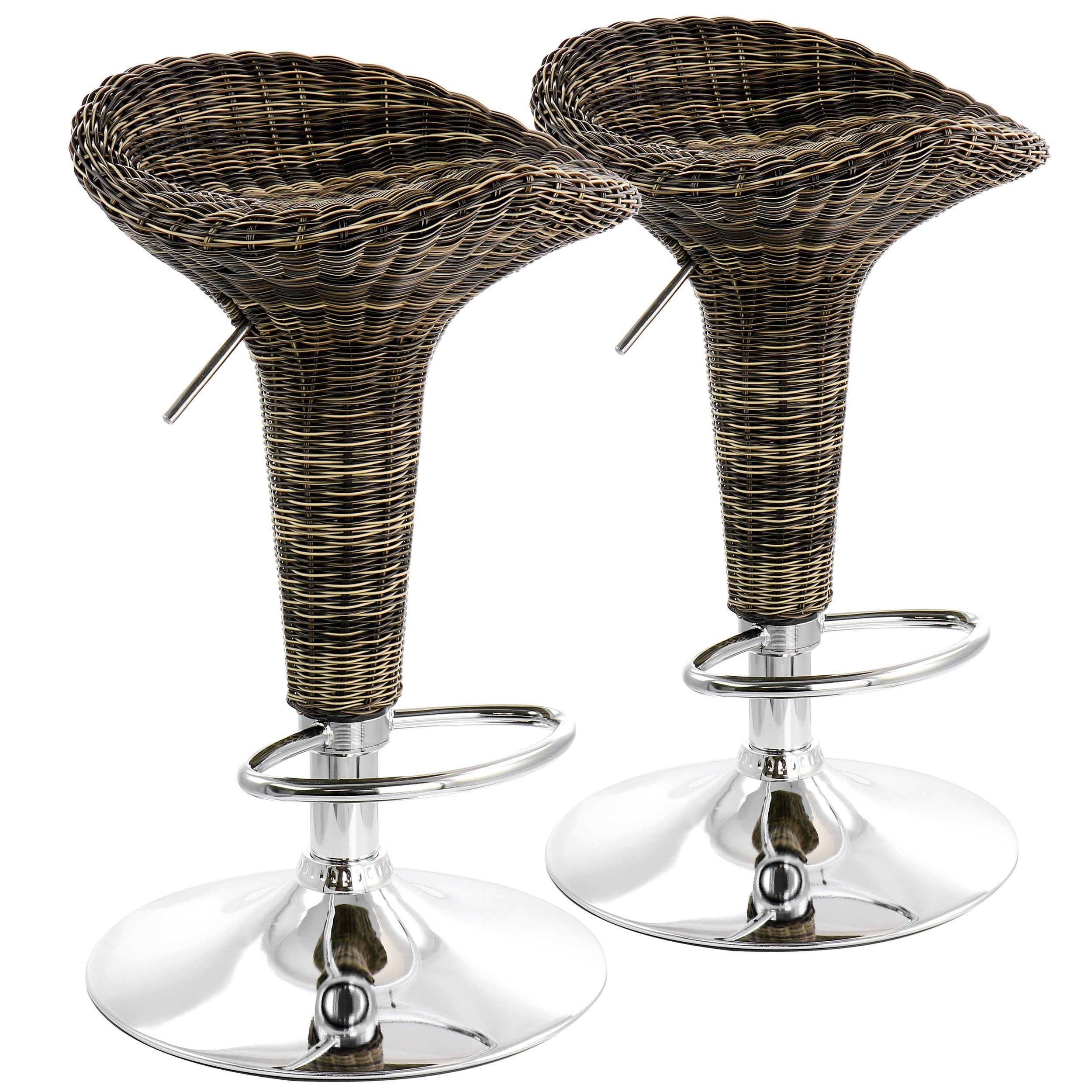 Elama 2 Piece Adjustable Rattan Bar Stool in Brown with Chrome Base