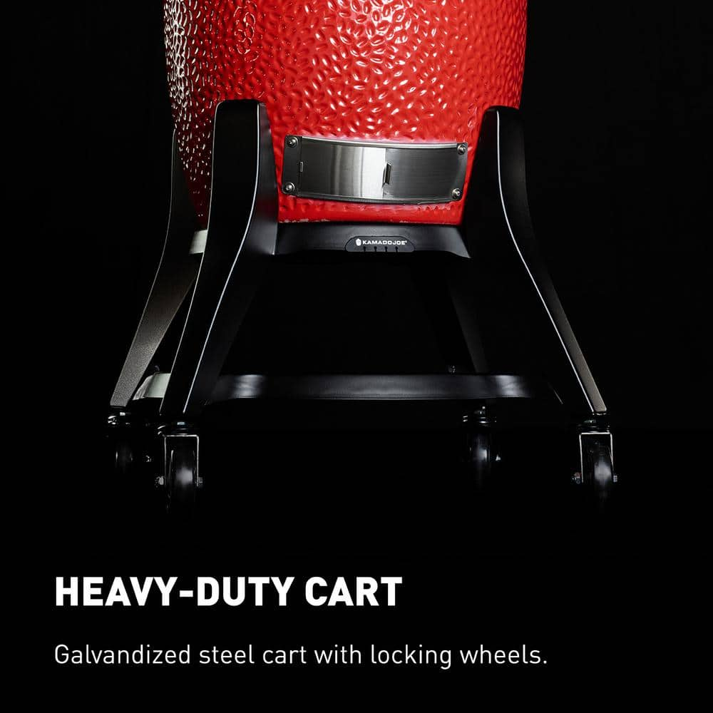 Kamado Joe Big Joe III 24 in. Charcoal Grill in Red with Cart, Side Shelves, Grate Gripper, and Ash Tool KJ15041021