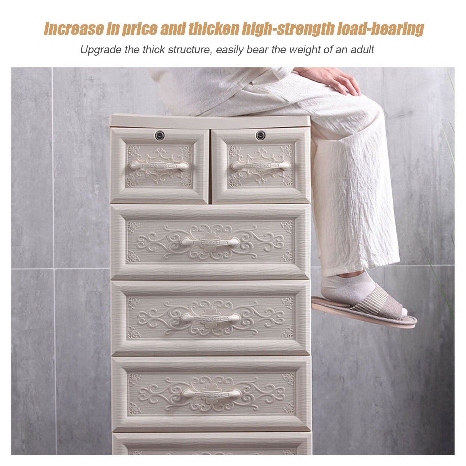 Miumaeov 5 Tier Plastic Drawers Dresser, Storage Cabinet with 6 Drawers, Sturdy Organizer Unit ,Easy Pull Closet Drawers,Storage Cabinet for Clothing, Bedroom, Playroom, Closet Drawers