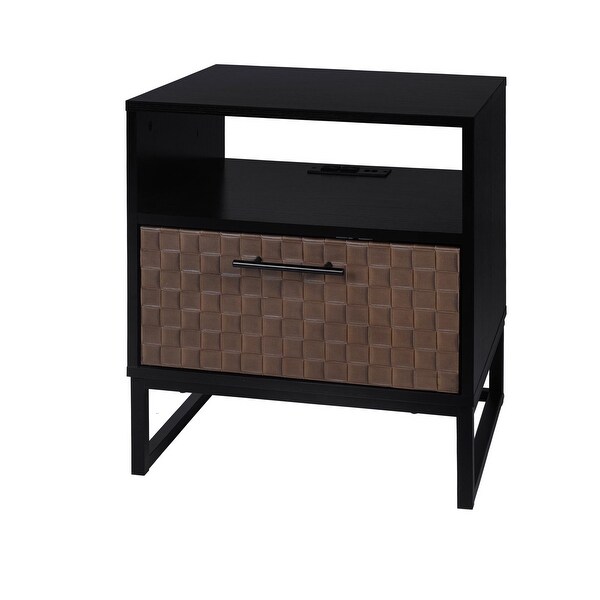 Modern 1 Door Nightstand with Two Sockets of USB Interface - - 37154438