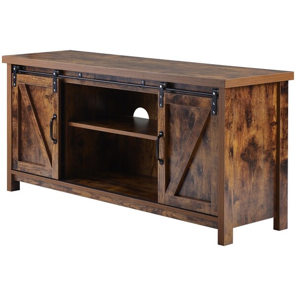 52''W Retro Rustic Wooden TV Stand Console with 2 Front Sliding Door TV Cabinet Entertainment Center