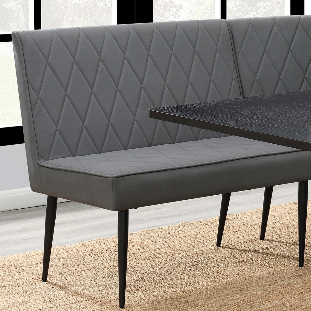 Diamond Quilted Grey Upholstered Dining Bench with Metal Legs