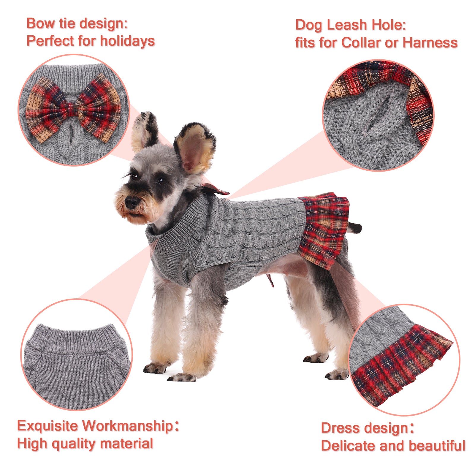 Kuoser Dog Sweater， Dog British Style Sweater Dress Warm Dog Sweaters Knitwear Vest Turtleneck Pullover Dog Coat for Small Medium Dogs Puppies Bulldog for Fall Winter with Leash Hole XS-XL