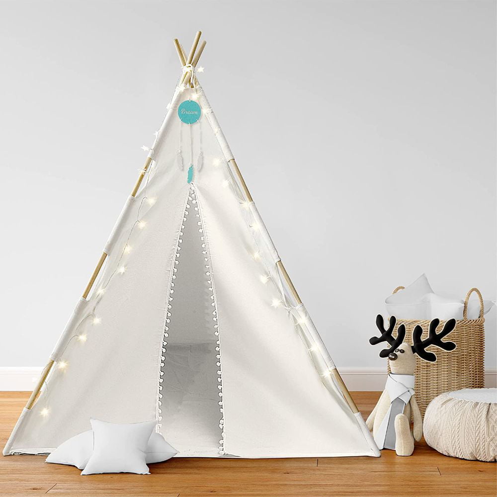 Orian Teepee Tent for Kids Playhouse With LED Lights and Pom Poms