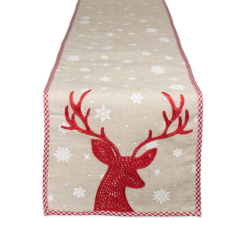 72 Red Reindeer and Snowflakes Embroidered Christmas Table Runner