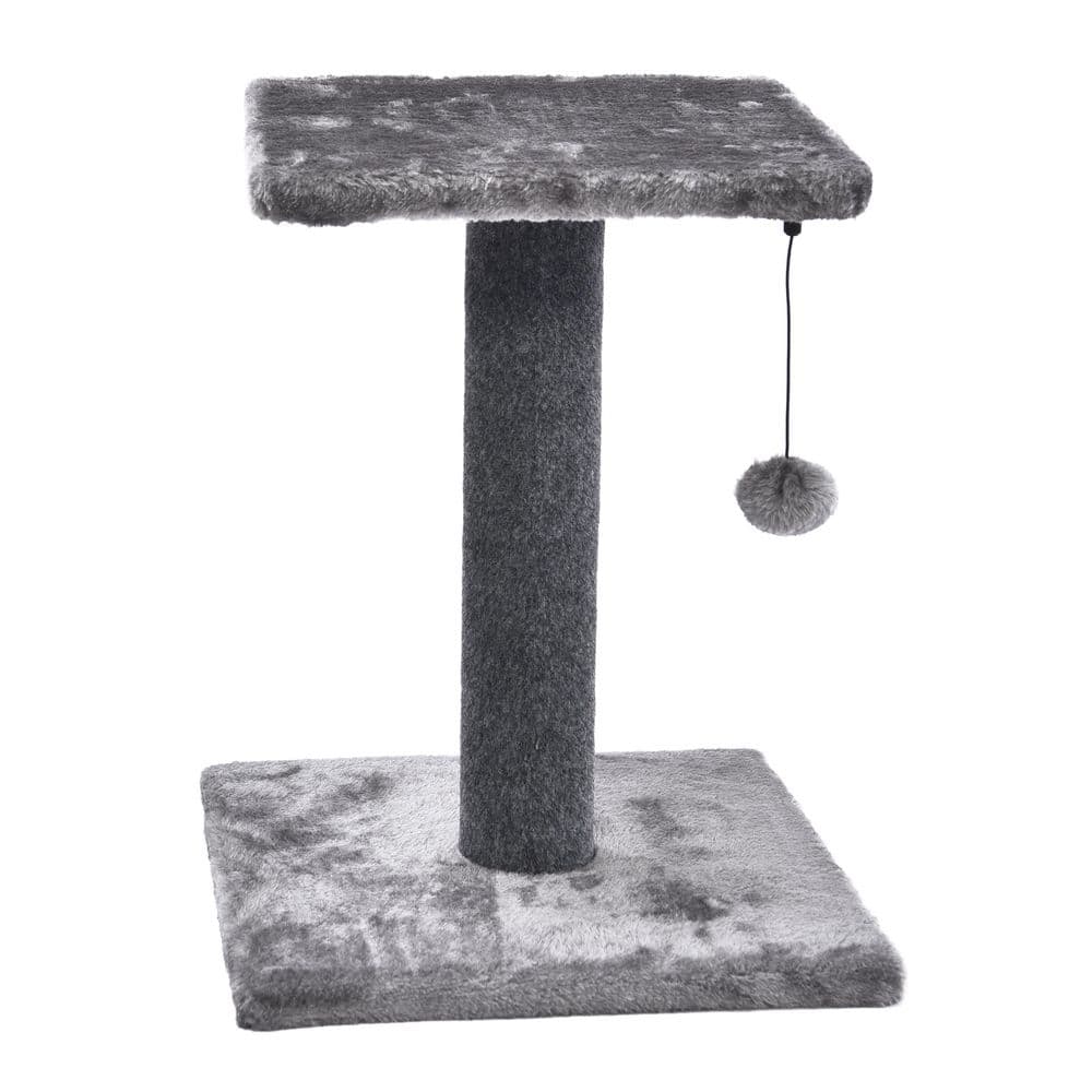 CAT CRAFT 2-Level Plush Pedestal Cat Scratching Post and Platform Lounge with Hanging Cat Toy, Gray 40520