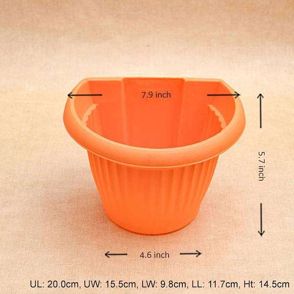 7.9 inch (20 cm) Bello Wall Mounted D Shape plastic Planter (Orange) (set of 6)