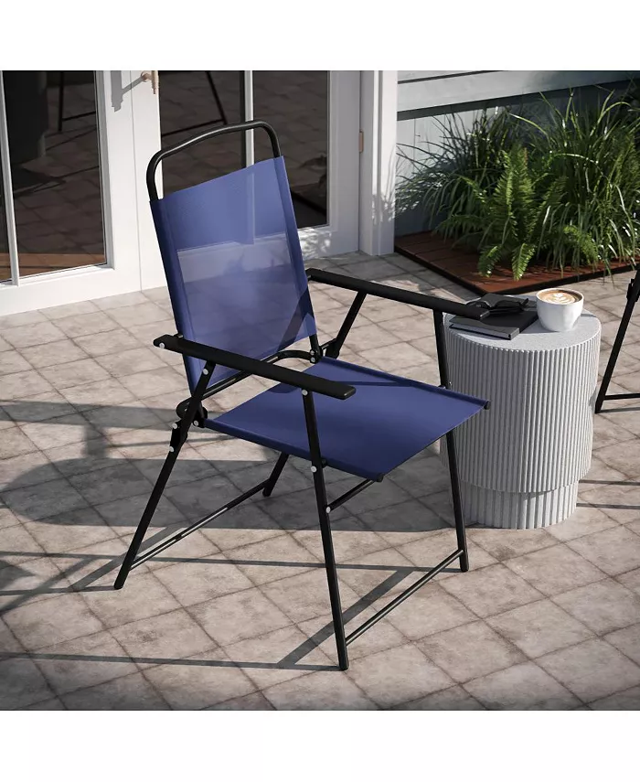 EMMA+OLIVER Munroe Set Of 2 Textilene Folding Sling Style Patio Chairs With Armrests