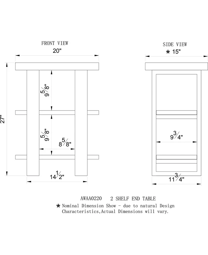 Alaterre Furniture Alpine Natural Live Edge Wood 2-Shelf End Table