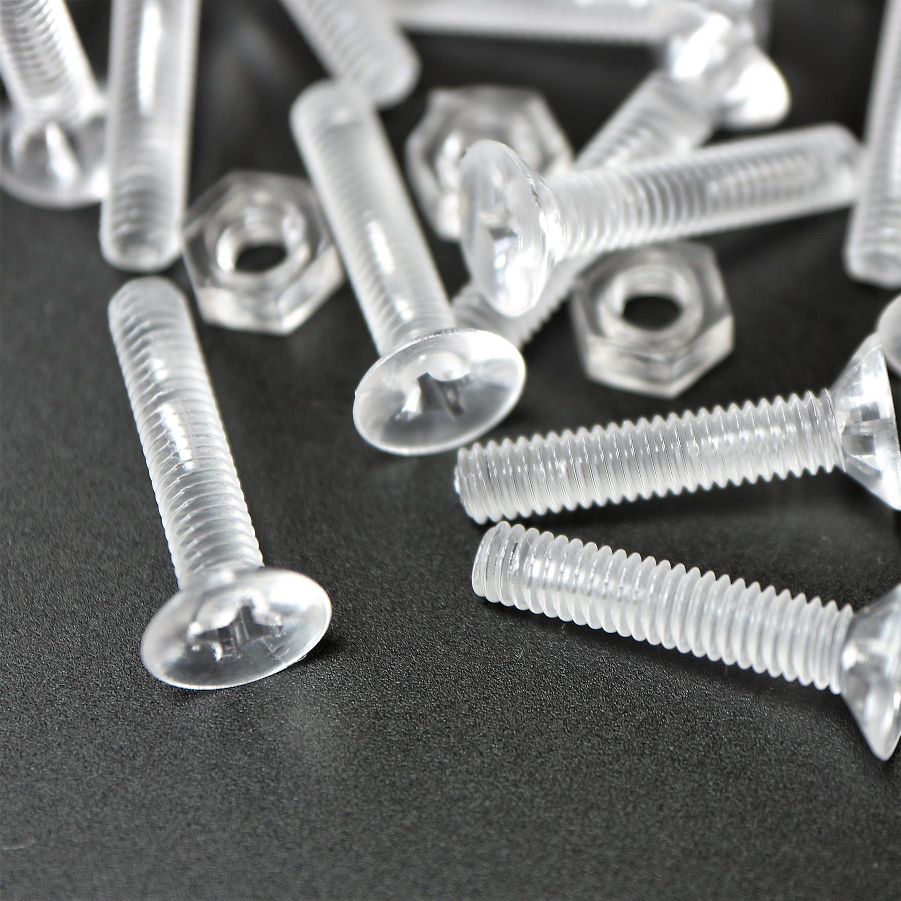 50x Clear Acrylic， Countersunk Cross Head， M4 x 20mm， Plastic， Bolts， Nuts and Washers - Screws