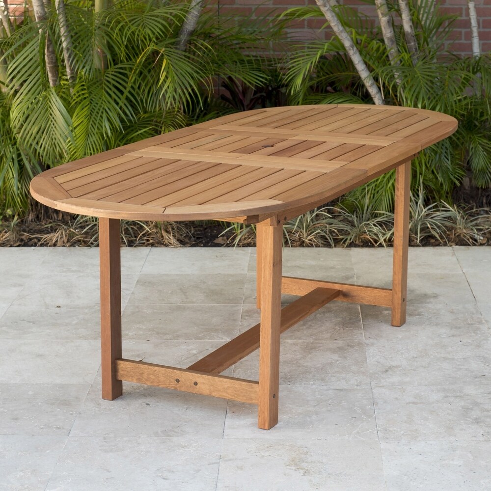 Amazonia Brown Oval Eucalyptus Wood Outdoor Dining Table with Extension   63 in. L x 35 in. W x 29 in. H