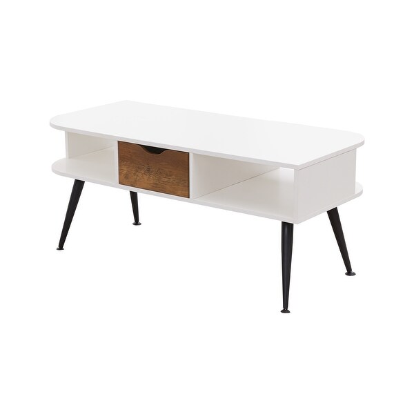 Wood Coffee Table with Drawer and Shelf -White