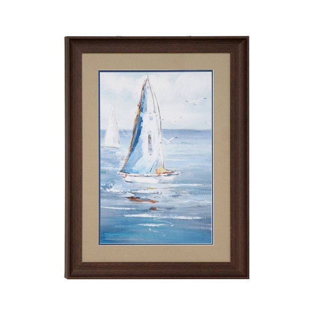 X 23 5 quot Coastal Decor Sailboat Painting Print Rectangular Brown Wood Frame Blue Olivia amp May