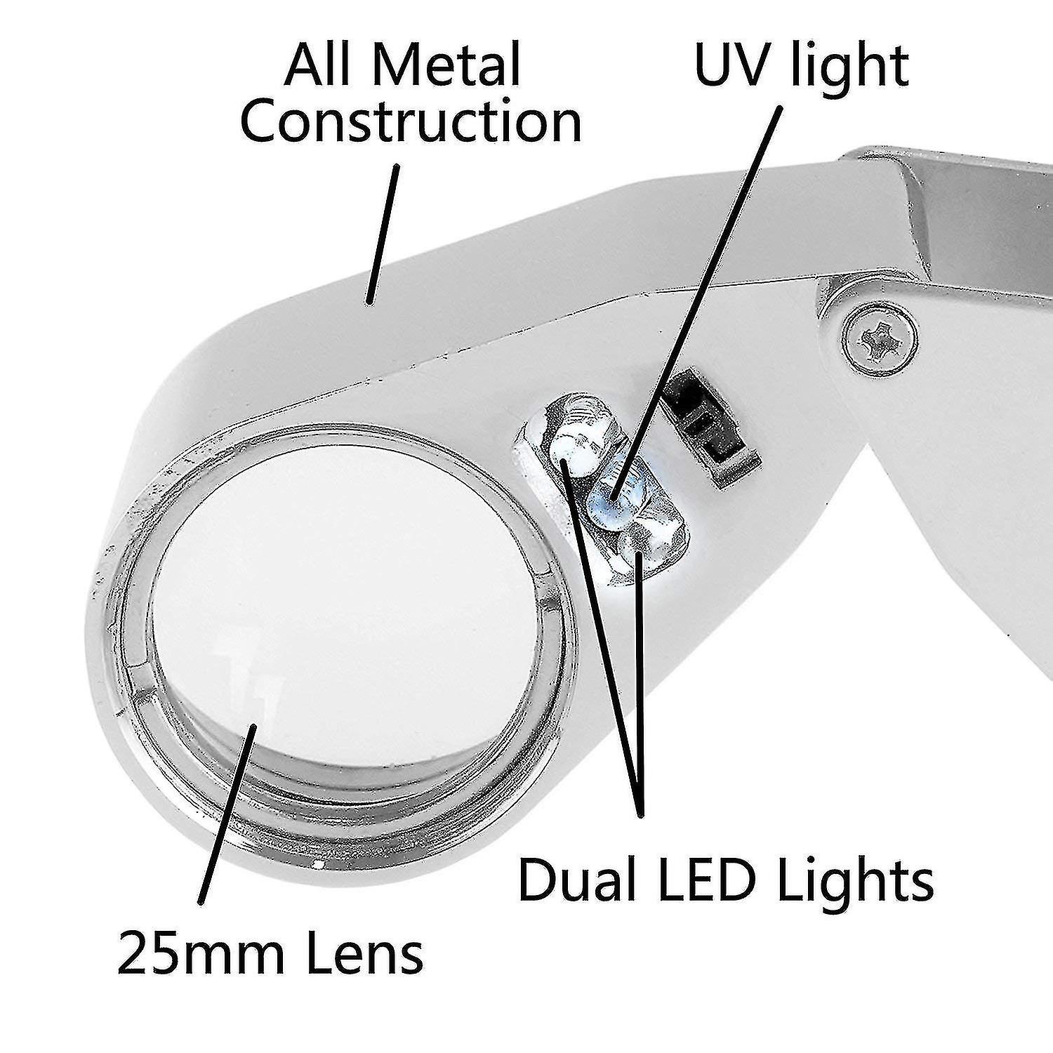 40x Led Illuminated Jeweler Loupe，wide Range Scope，magnifying Glass