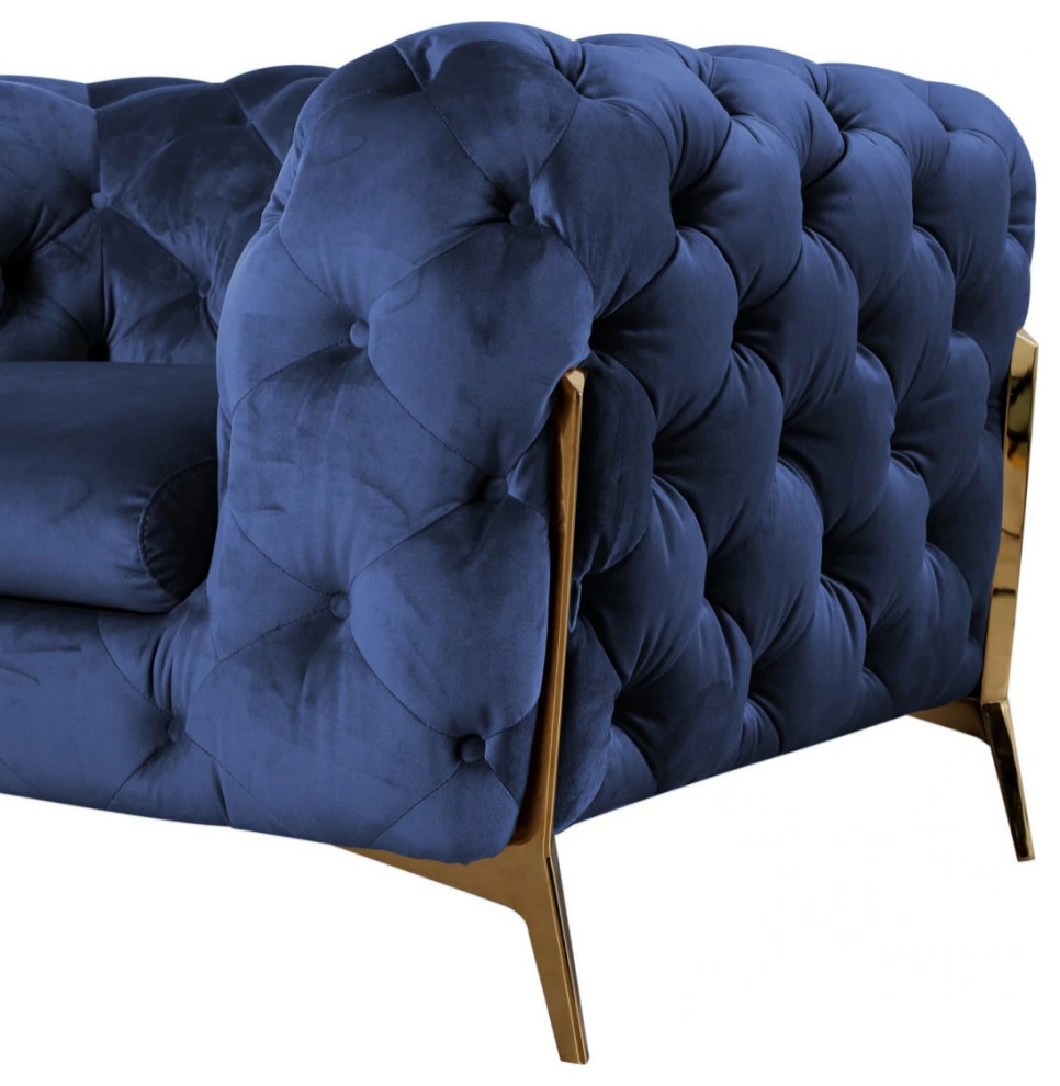 Natalie Transitional Blue Velvet Loveseat   Midcentury   Loveseats   by V.S.D Furniture  Houzz