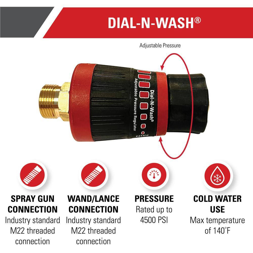 SIMPSON Dial-N-Wash Adjustable Pressure Regulator with M22 Connections for Cold Water 4500 PSI Pressure Washers 82232