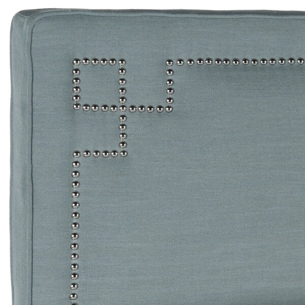 SAFAVIEH Remington Sky Blue Linen Blend Upholstered Greek Key Headboard (Full) - - 9989324