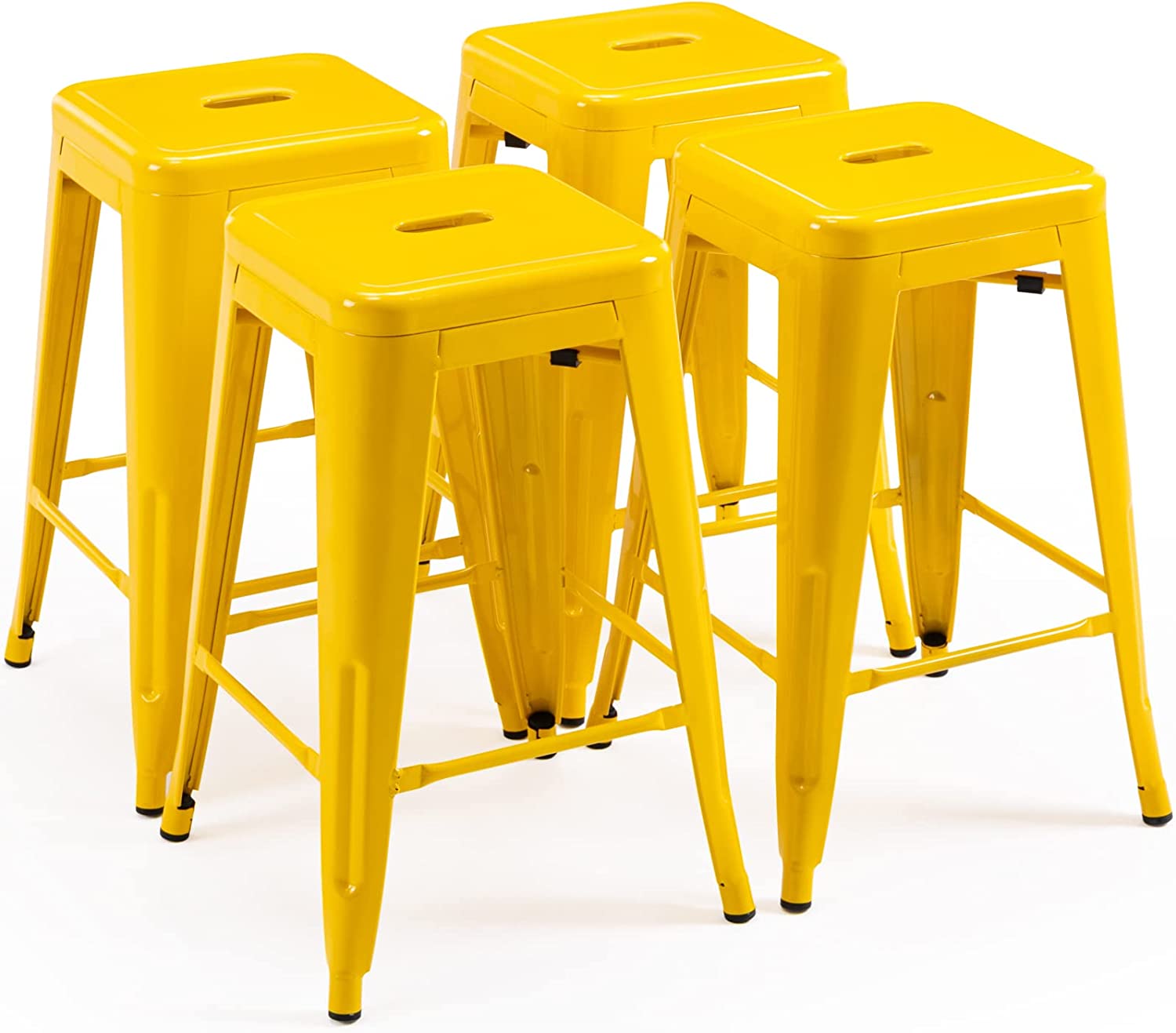 24 Inch Metal Bar stools, Backless Counter Height Barstools, Indoor Outdoor Stackable Stools with Square Seat