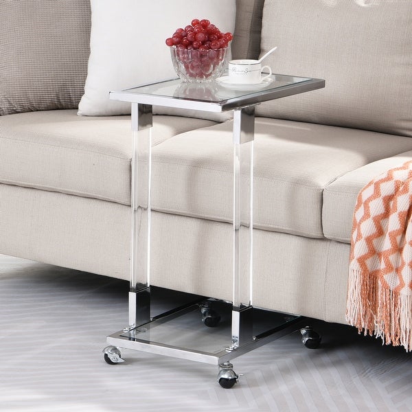 Glass Top C Shape Square Side Table