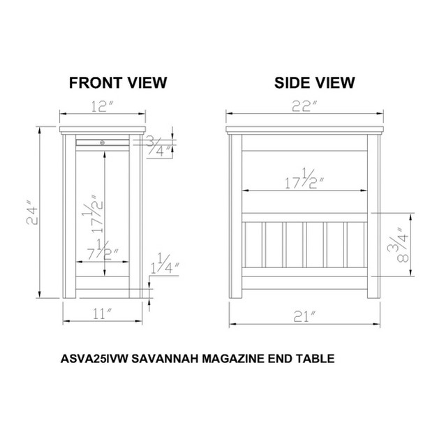 Savannah Chairside Magazine End Table With Pull Out Shelf Ivory With Natural Wood Top Bolton Furniture