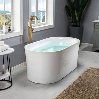 WOODBRIDGE 59 in. Acrylic Flatbottom Double Ended Air Bath Bathtub with Matte Black Overflow and Drain Included in White HBT6092