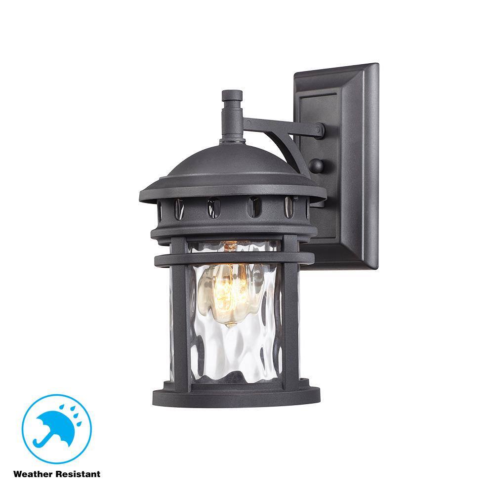 Home Decorators Collection Alestino 1-Light Black Outdoor Wall Light Fixture with Clear Water Glass C2368