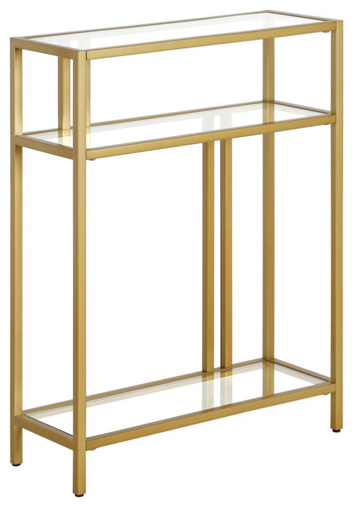 Cortland 22  x27 x27Wide Rectangular Console Table with Glass Shelves in Brass   Contemporary   Coffee Tables   by BisonOffice  Houzz