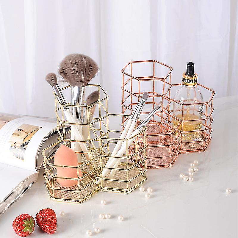 Gold-plated Stainless Steel Wire Three-in-one Storage Basket Pen Holder Small Items Desktop Storage Finishing Box