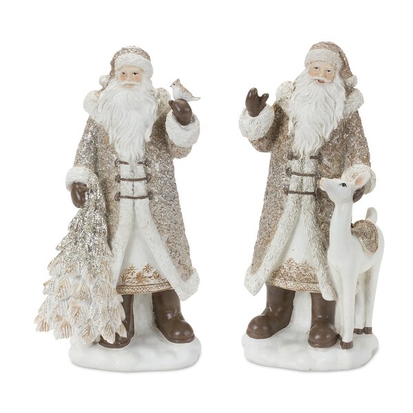 Set of 2 Santa With Reindeer Tree Christmas Tabletop Figurines 12.25