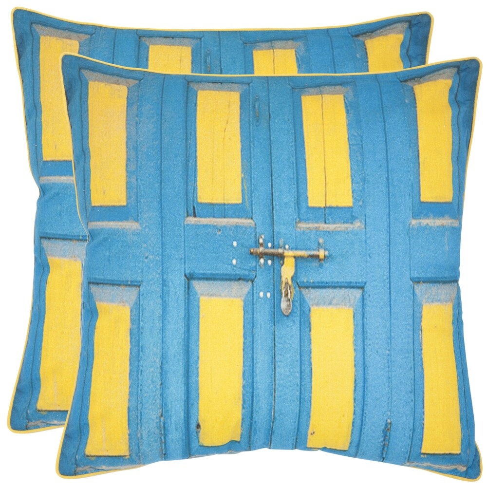 SAFAVIEH Nador 18 inch Aqua Blue/ Yellow Decorative Pillows (Set of 2)