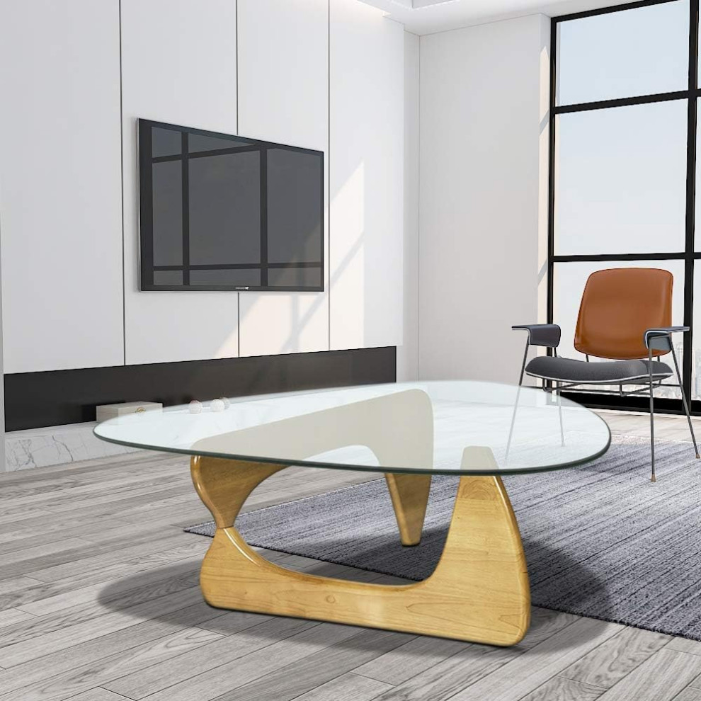 Unique Coffee Table  Sculptural Curved Base With Triangle Glass Top   Midcentury   Coffee Tables   by Decor Love  Houzz