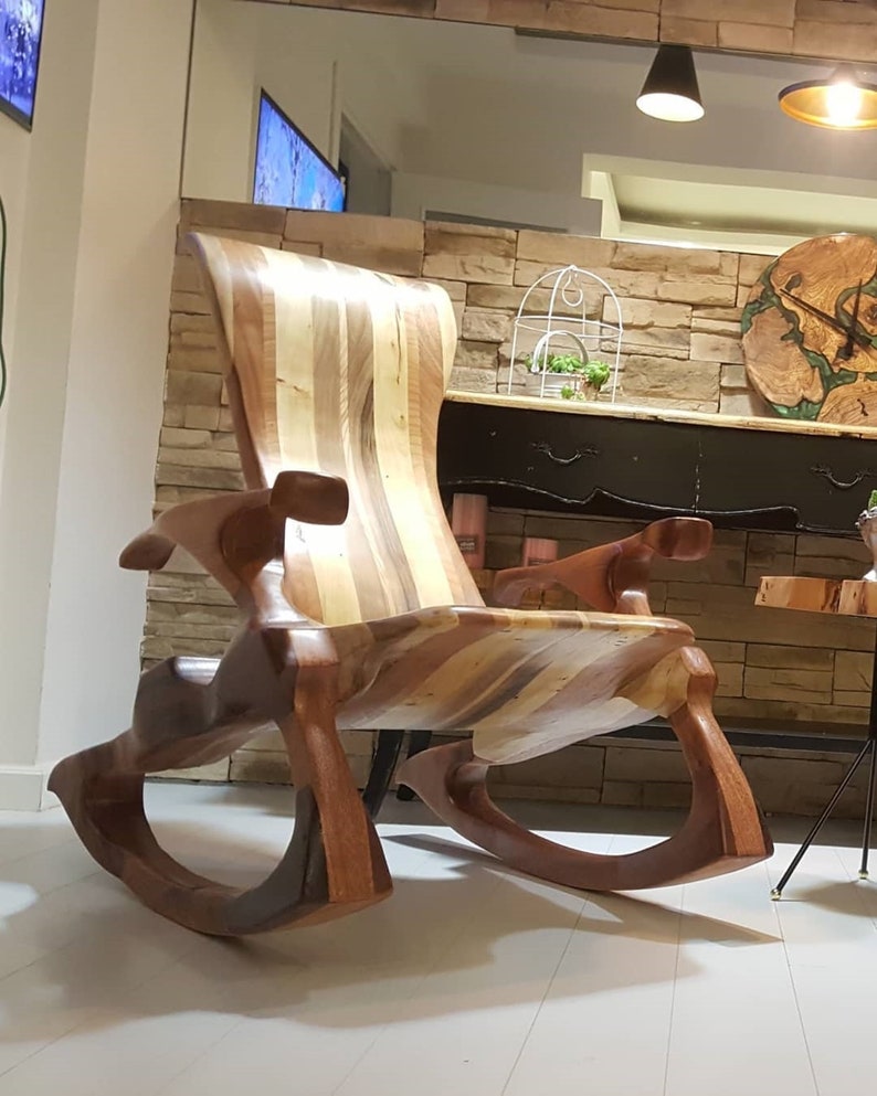 Exclusive design - hand-carved walnut rocker recliner