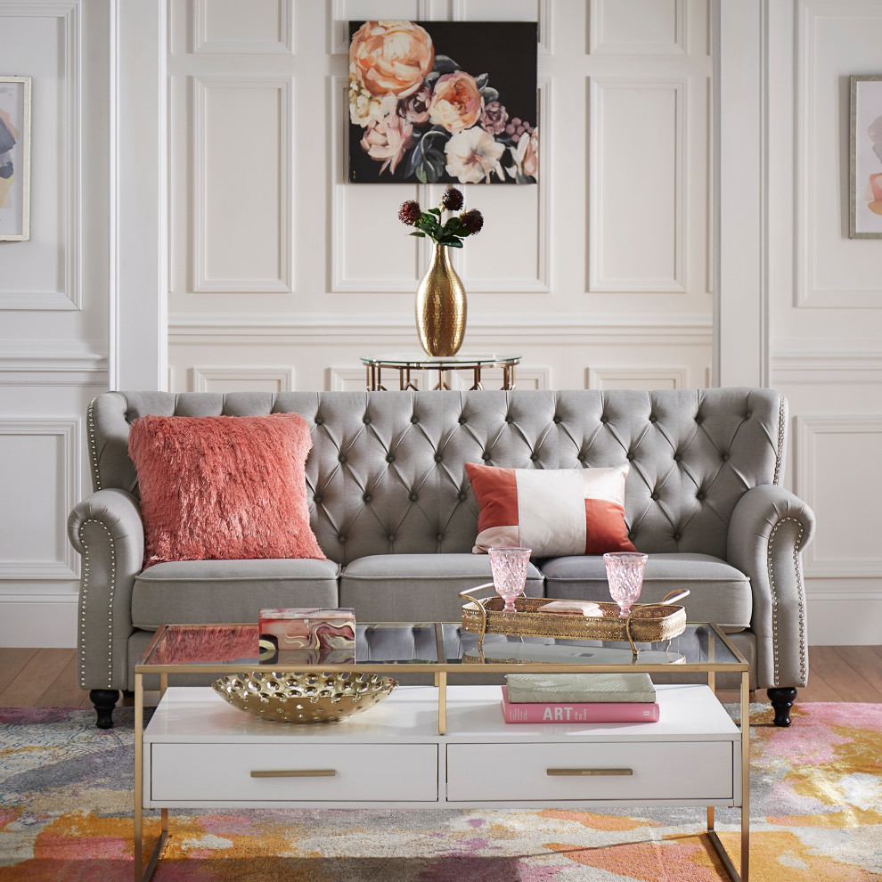 Claridge Grey Button Tufted Sofa with Nailhead Trim   Traditional   Sofas   by Inspire Q  Houzz