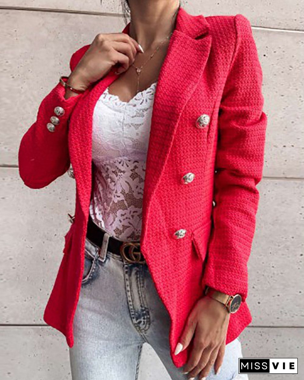 Buttoned Long Sleeve Blazer Coat