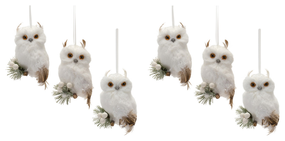 Feathered Owl Ornament  6 Piece Set(   Rustic   Christmas Ornaments   by Melrose International LLC  Houzz