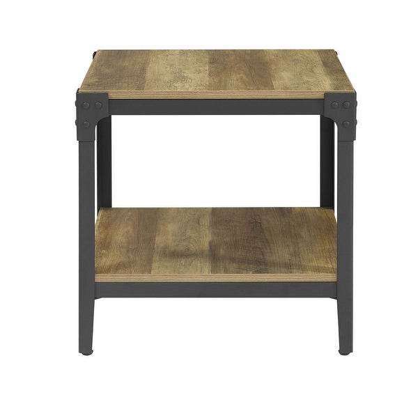 Offex Angle Iron Rustic Wood End Table， Set of 2 - Rustic Oak