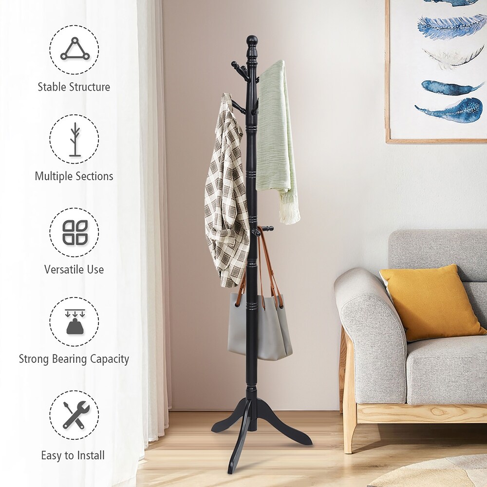 Costway Coat Rack Wooden Hall Tree 2 Adjustable Height w/ 9 Hooks   See details