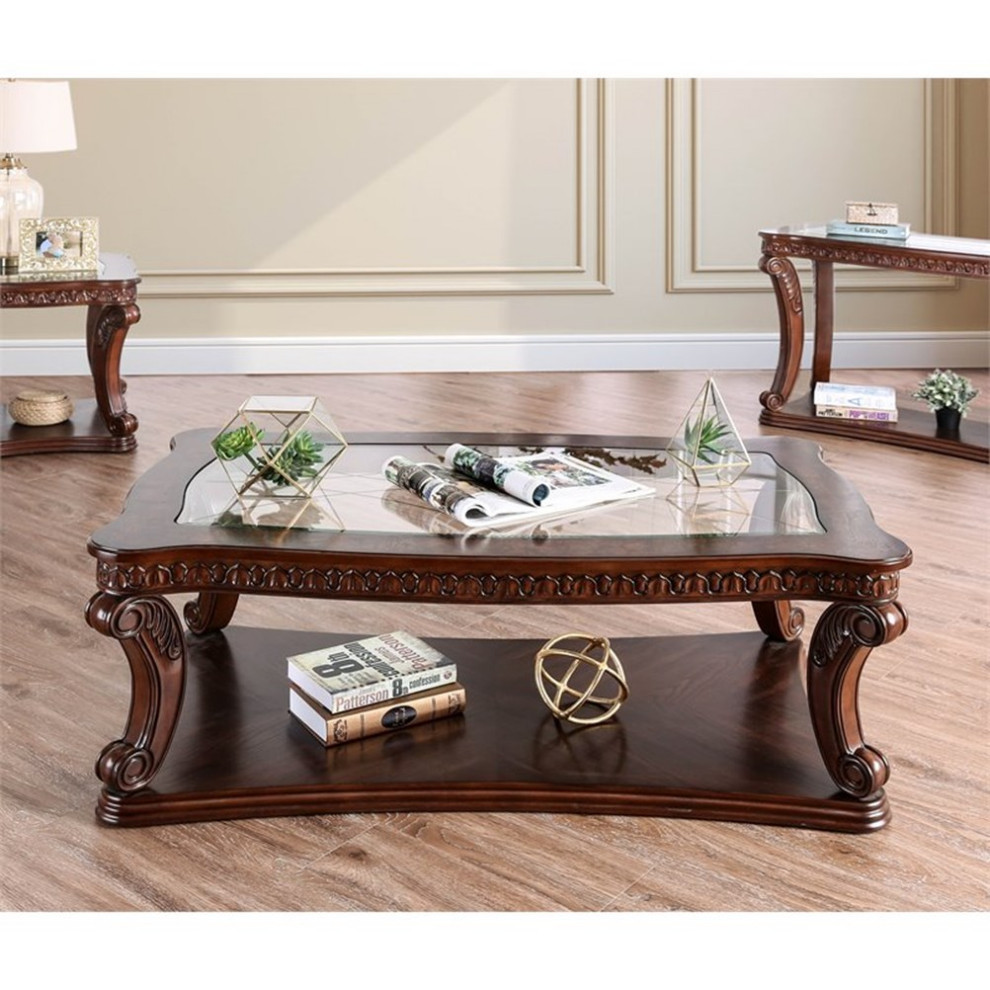 Bowery Hill Wood Open Shelf Coffee Table in Dark Oak   Traditional   Coffee Tables   by Homesquare  Houzz