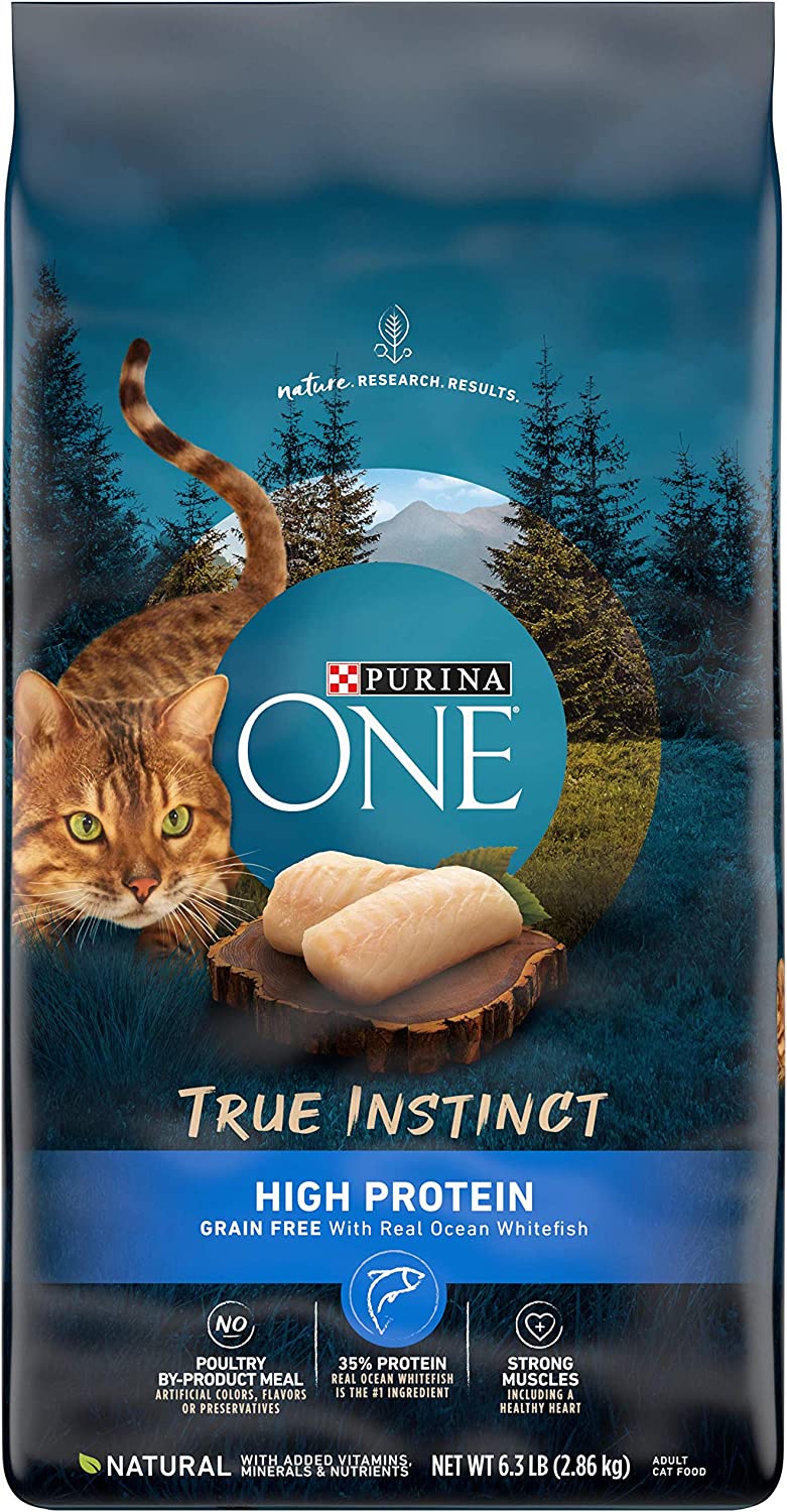 Purina ONE Grain Free Dry Cat Food Natural High Protein， True Instinct With Real Ocean Whitefish 6.3 lb. Bag