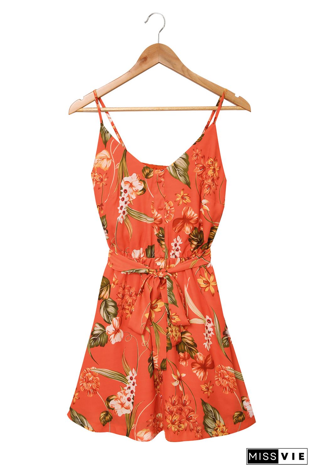 Orange Sleeveless A-line Floral Dress