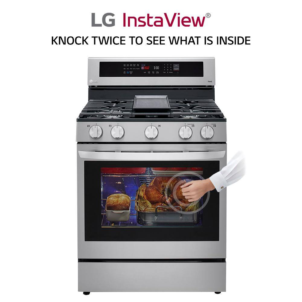 LG 5.8 cu. ft. Smart Wi-Fi Enabled True Convection InstaView Gas Range Oven with Air Fry in Printproof Stainless Steel LRGL5825F