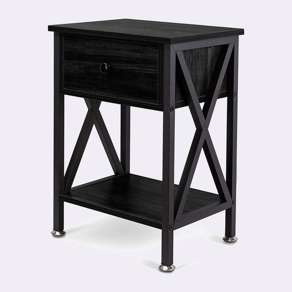 Side Table with Drawer and Open Storage Shelves