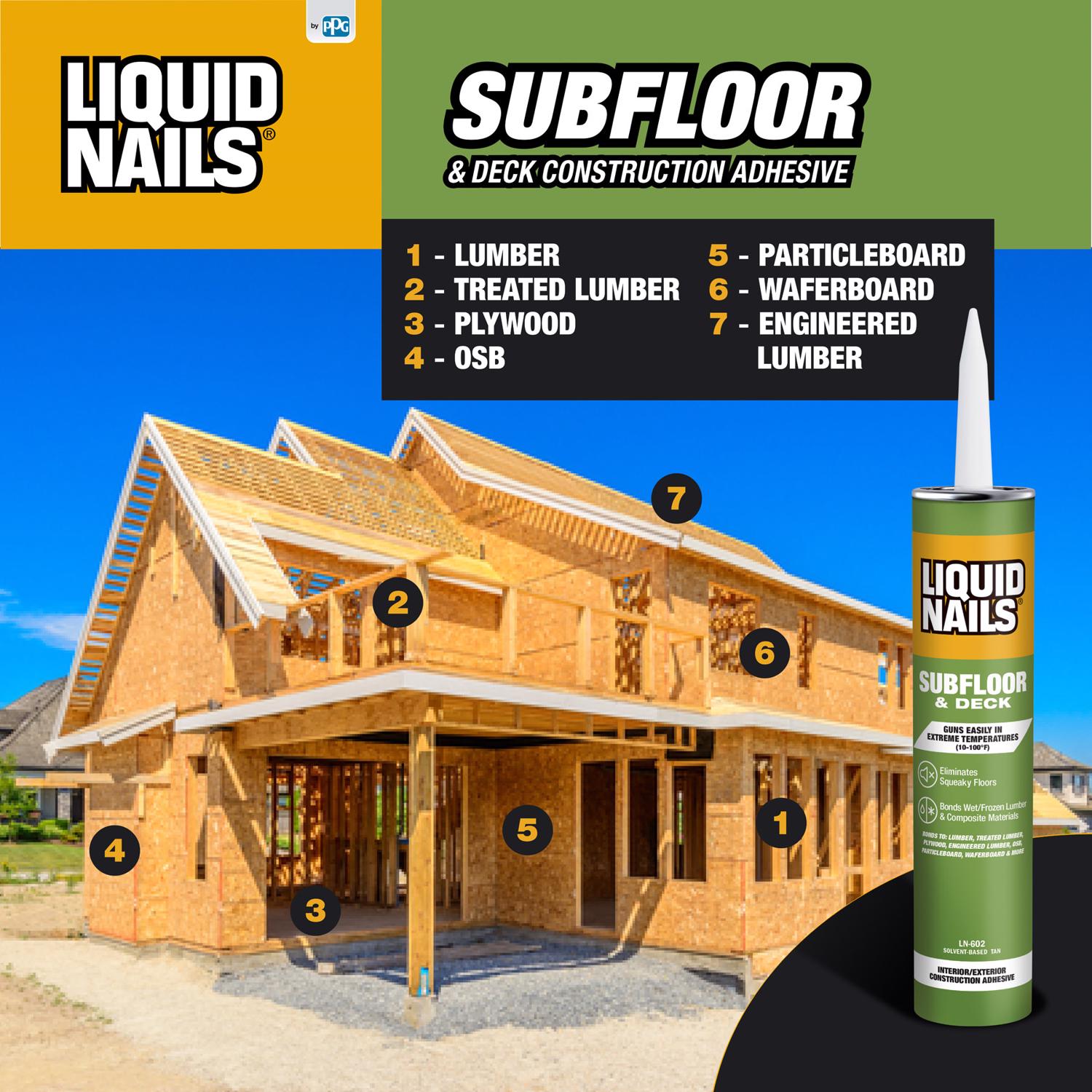 Liquid Nails Subfloor \u0026 Deck Synthetic Rubber Construction Adhesive 10 oz