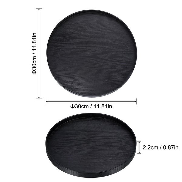 Wood Serving Tray Round Decorative Platter Home Kitchen Table， Black