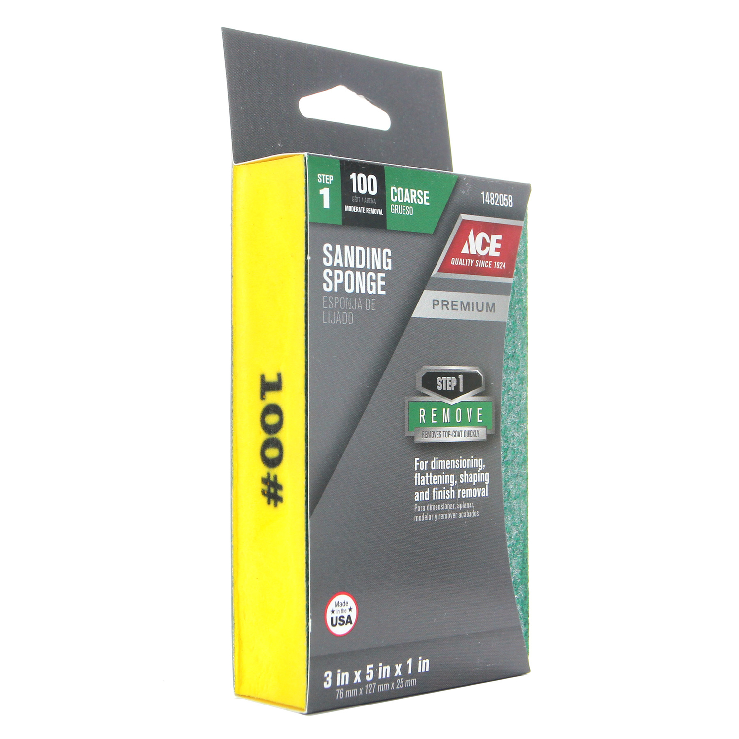 Ace 5 in. L X 5 in. W X 1 in. 100 Grit Coarse Block Sanding Sponge